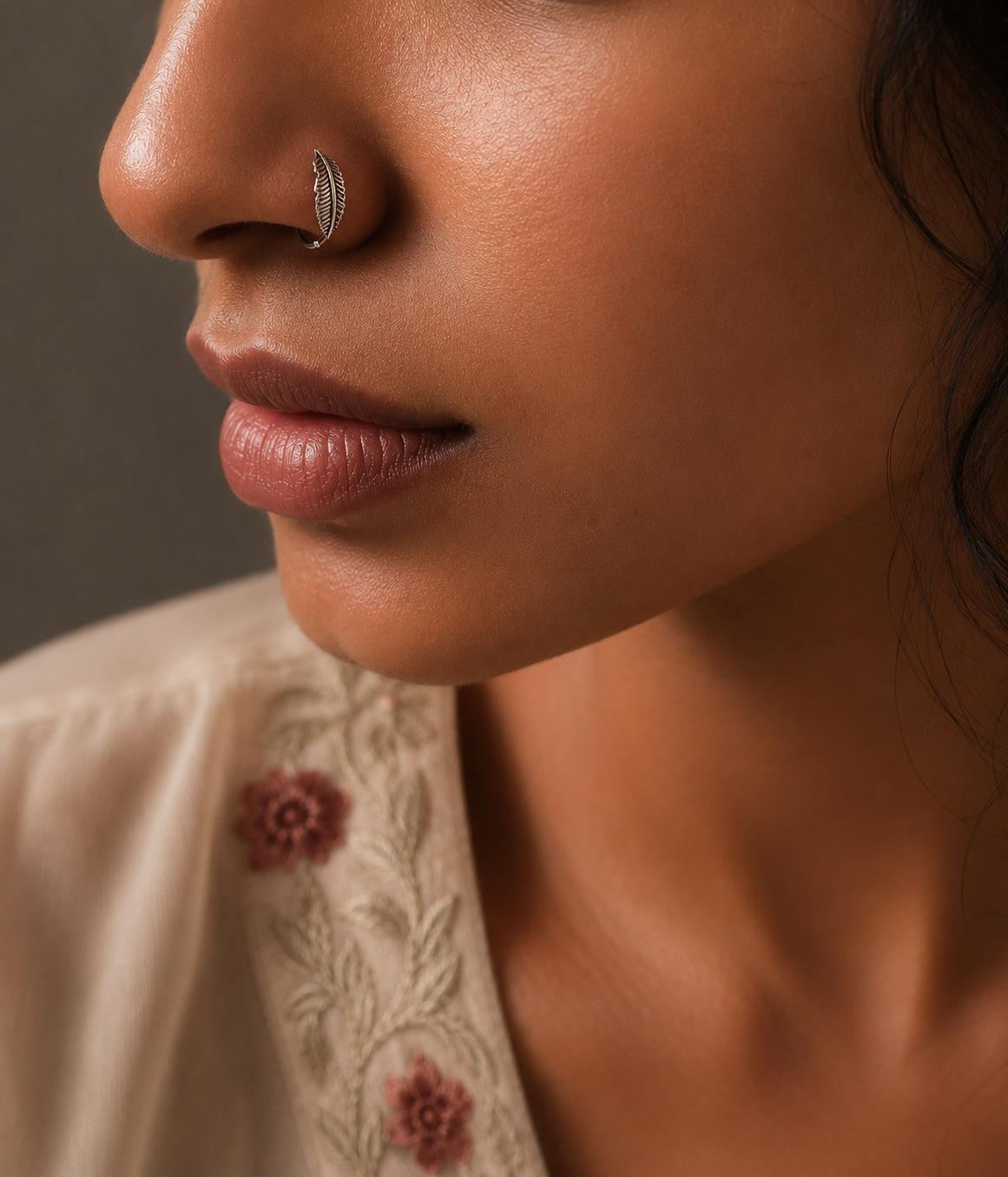 925 Sterling Silver Feather Open Hoop Nose Ring - Image 2